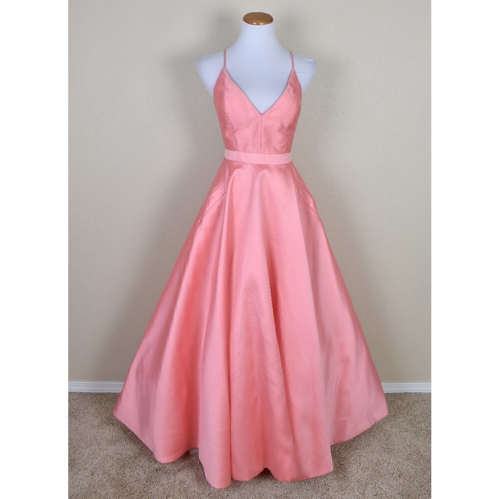 Sherri Hill 52821 V-Neck Ball Gown With Lace Up Back CORAL 4 - Picture 1 of 9